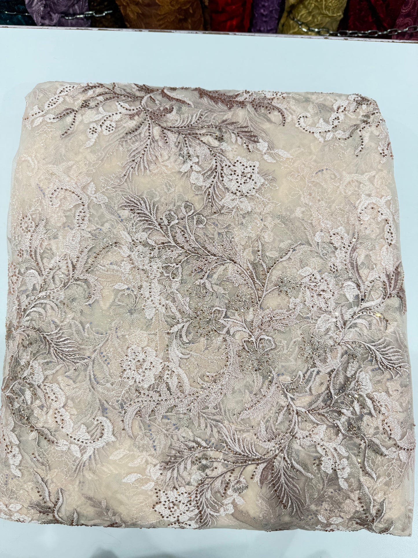 Nebula Ivory Floral Handwork Net 56" Fabric