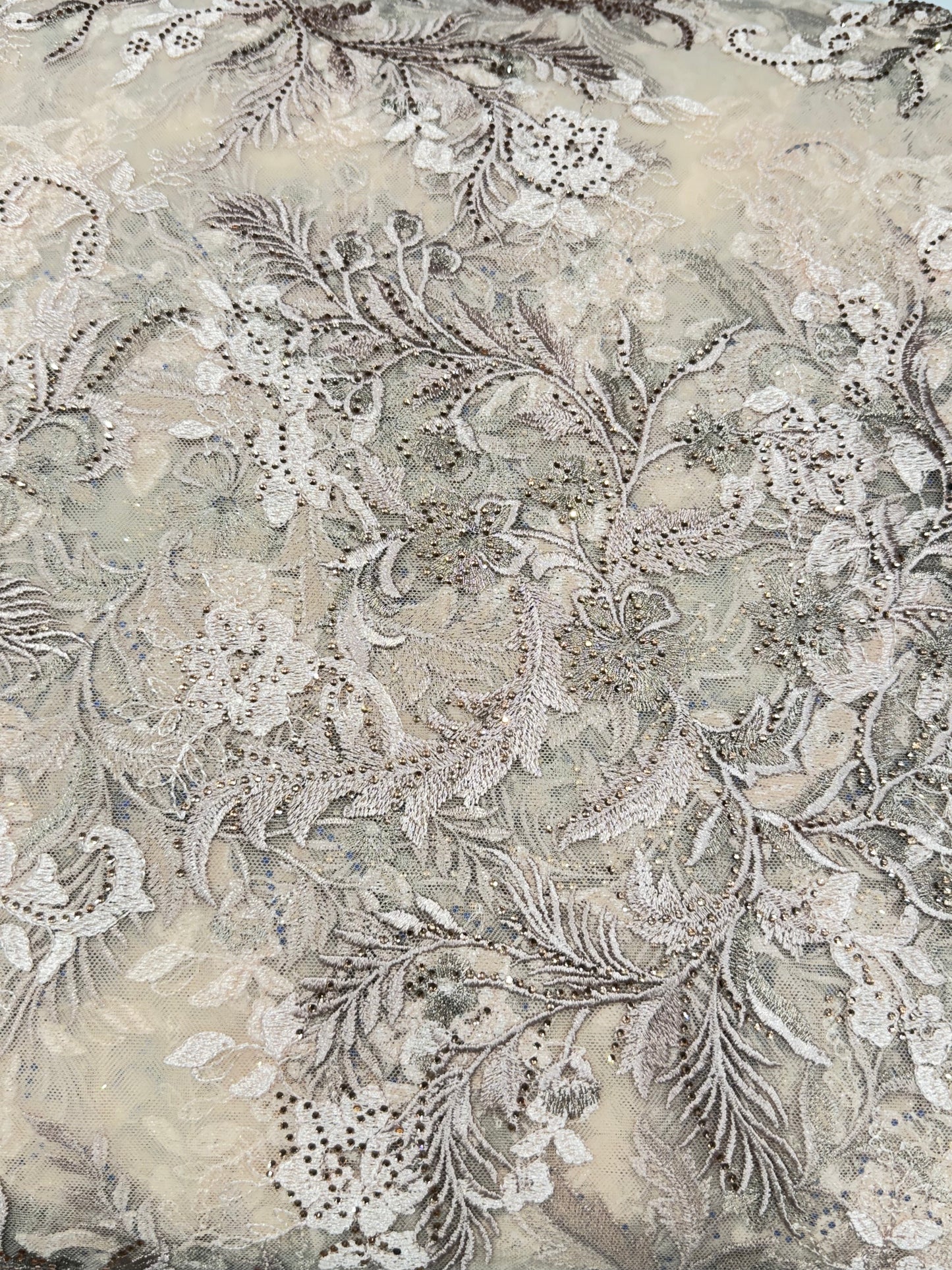 Nebula Ivory Floral Handwork Net 56" Fabric