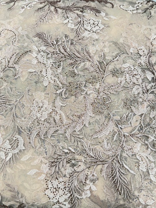 Nebula Ivory Floral  Handwork Net 56" Fabric