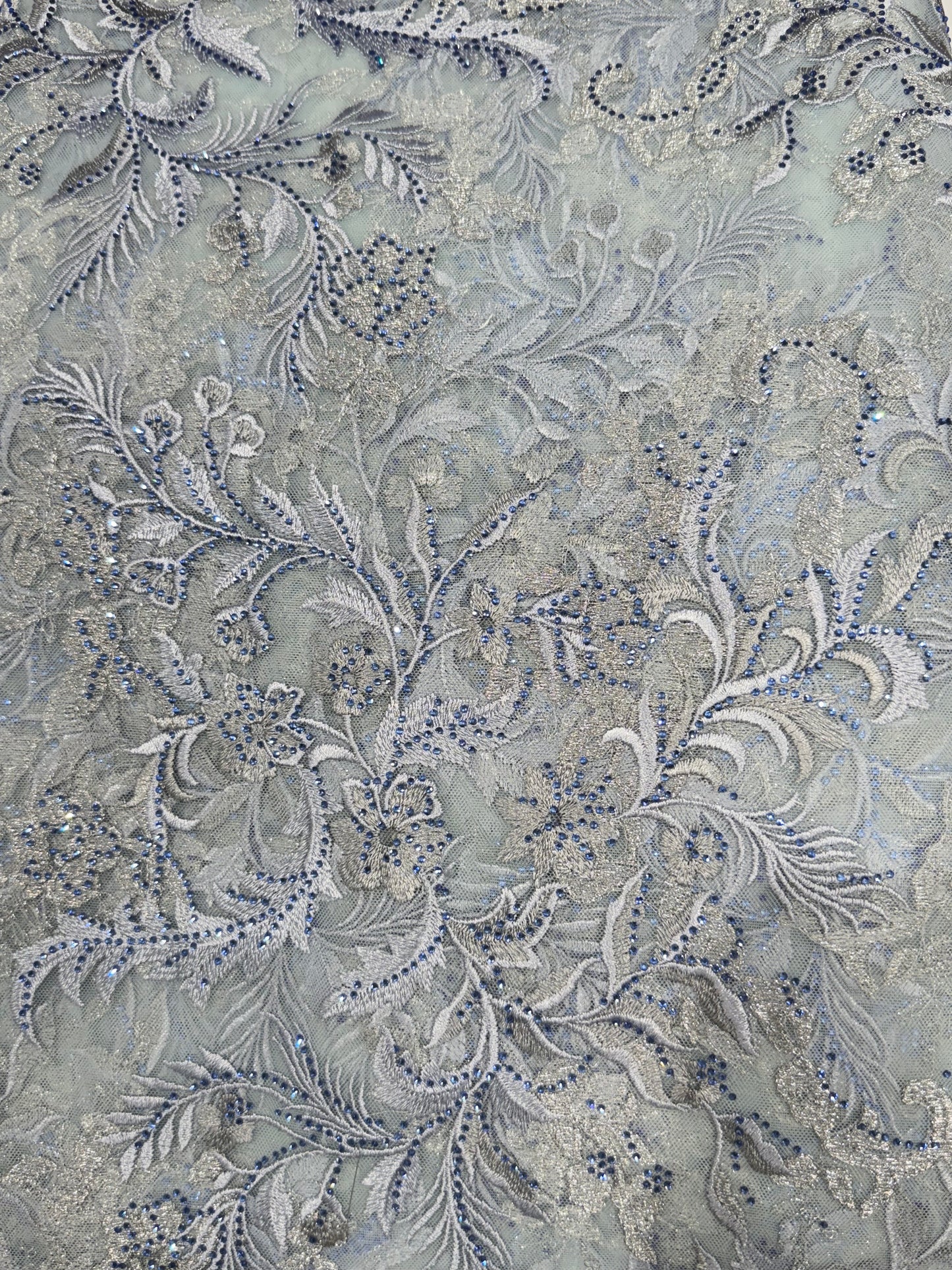 Nebula Polo Blue Floral Handwork Net 56" Fabric