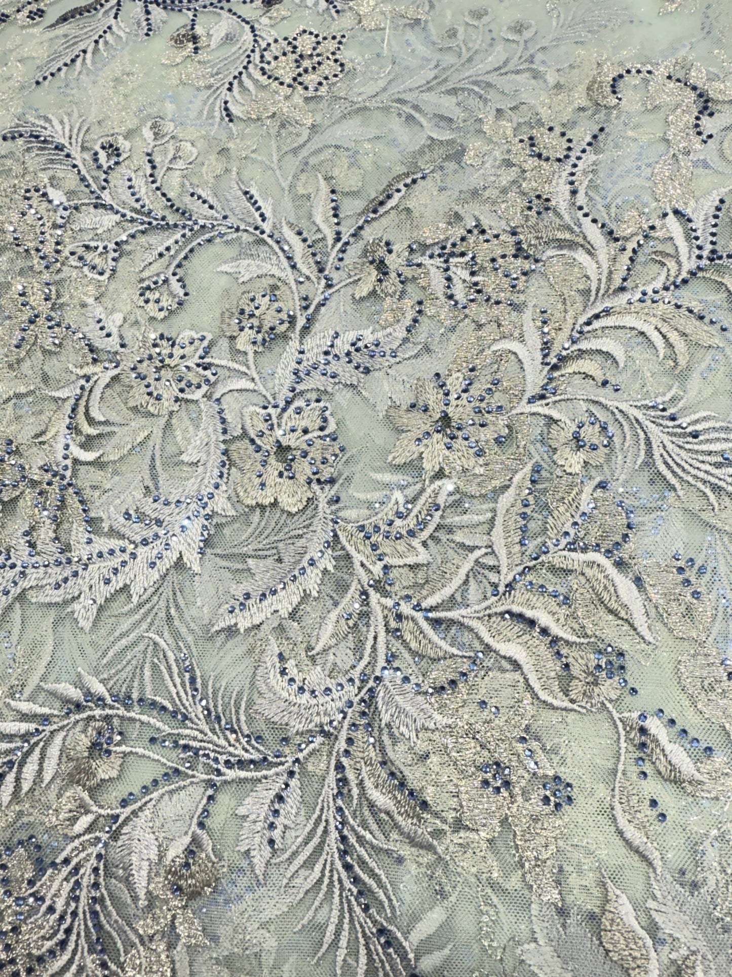 Nebula Polo Blue Floral Handwork Net 56" Fabric