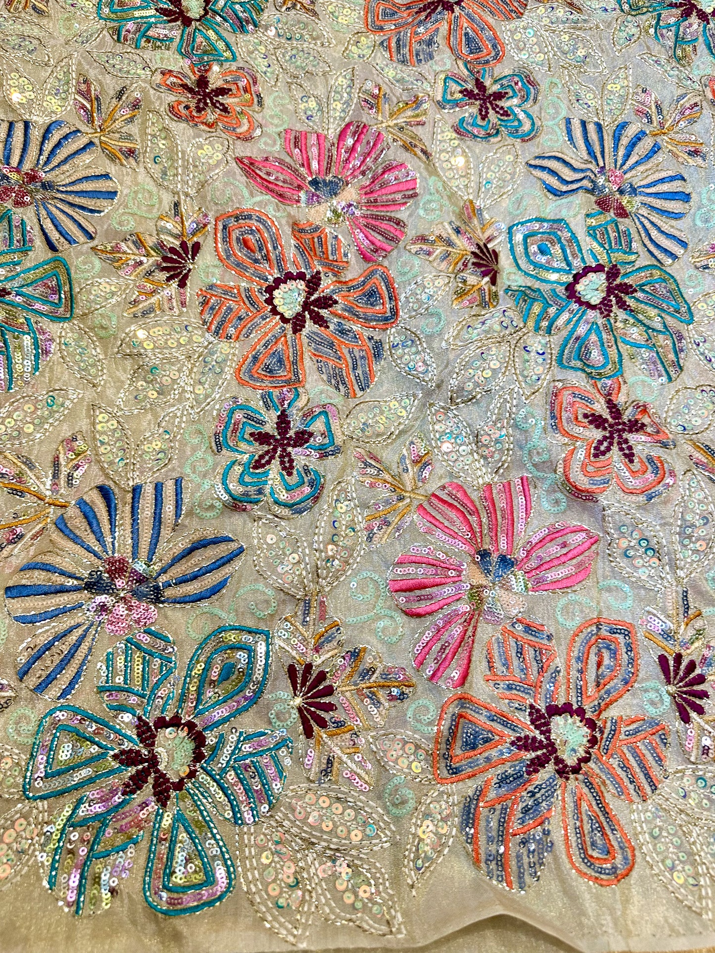 Designer Pure Tissue Embroidery & Sequin Fabric 44"