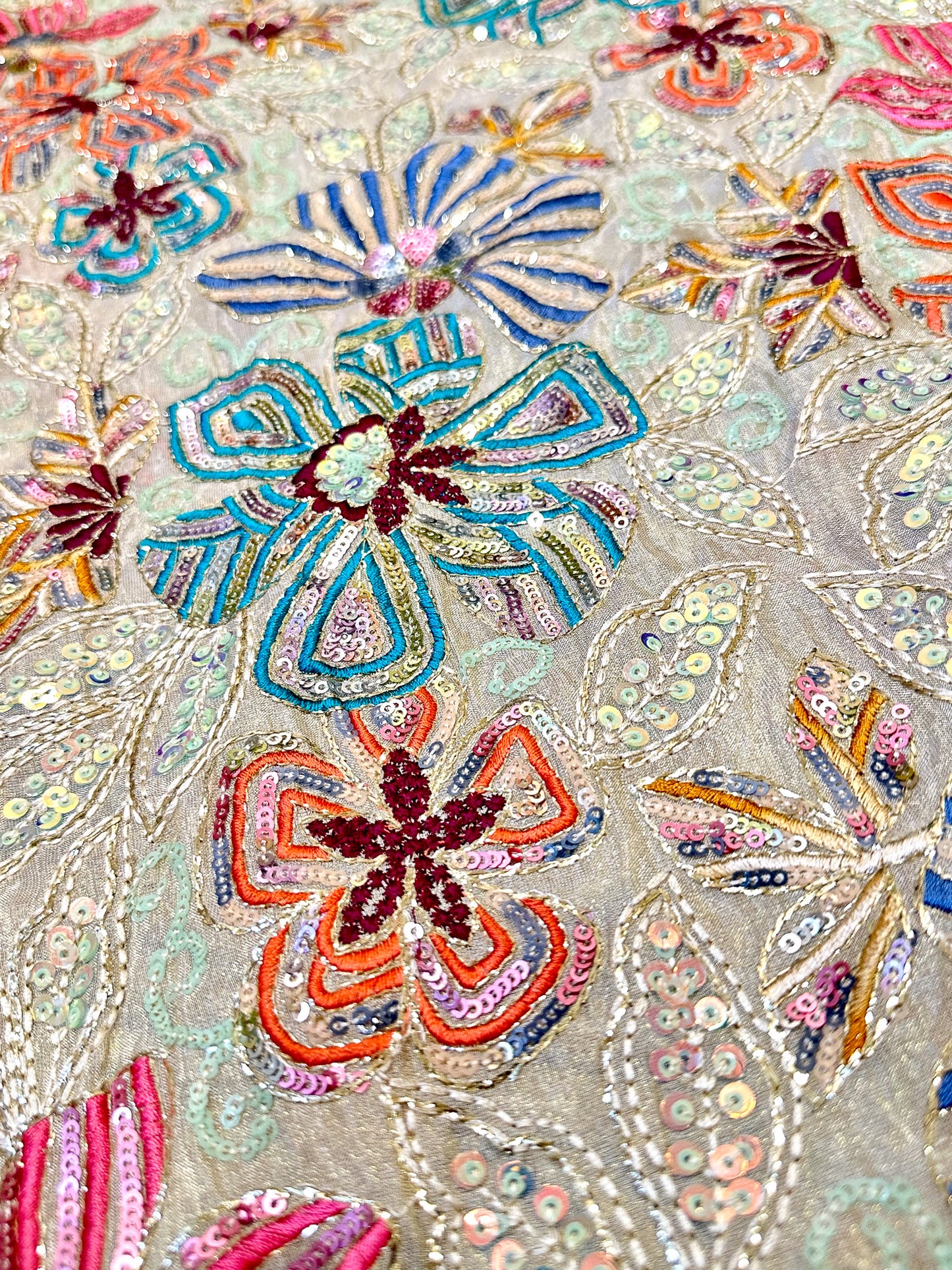 Designer Pure Tissue Embroidery & Sequin Fabric 44"