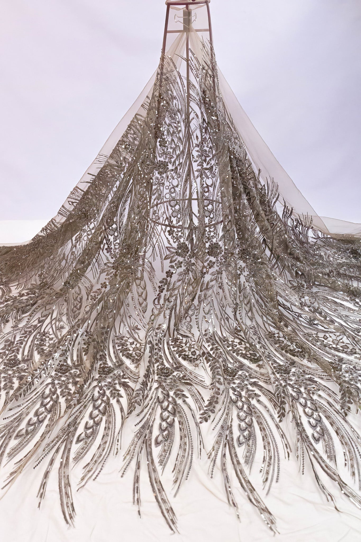 Bridal Handwork Net Heavy Floral Taupe 54" Fabric