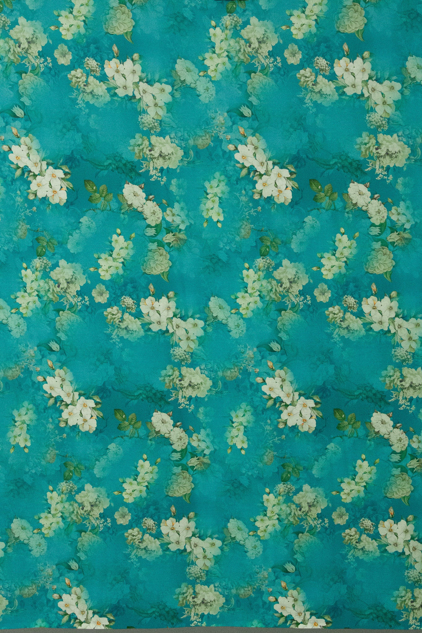 Cotton Viscose Floral Teal