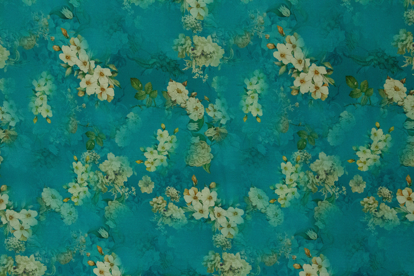 Cotton Viscose Floral Teal