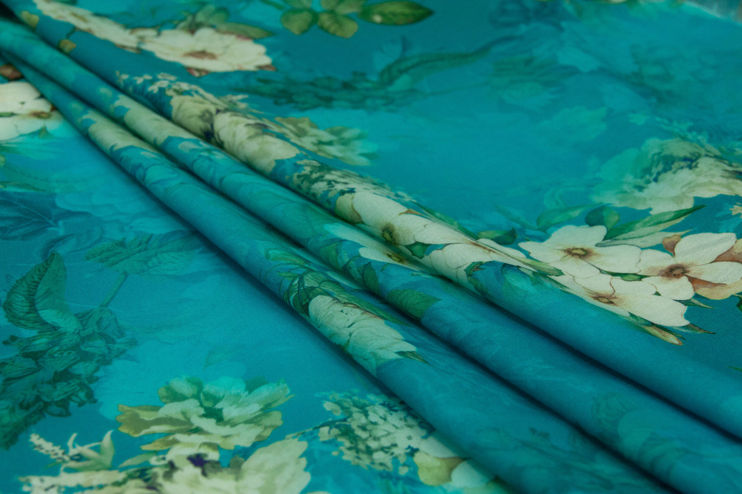 Cotton Viscose Floral Teal