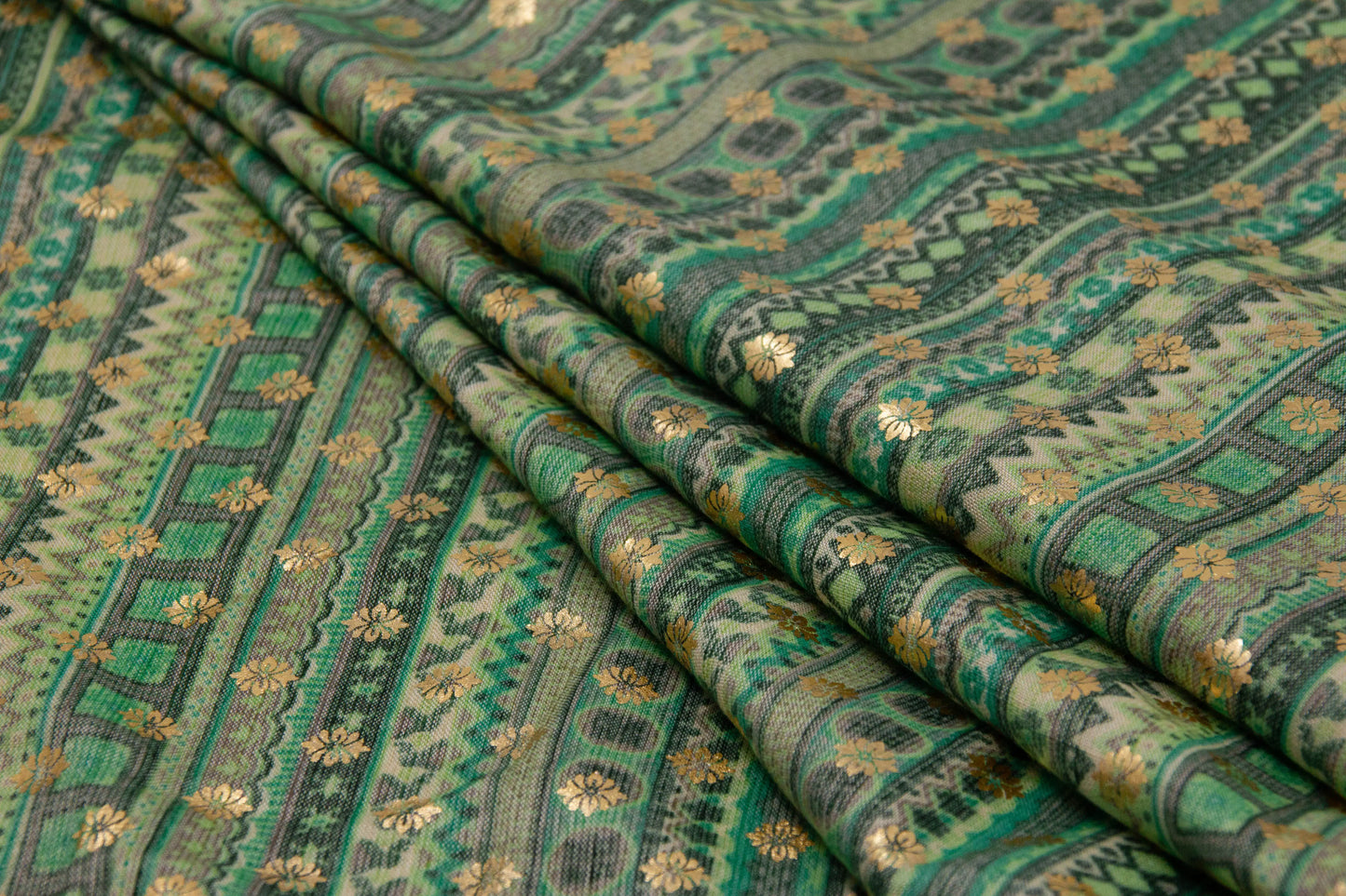 Cotton Rayon Foil Print Mint Green Fabric