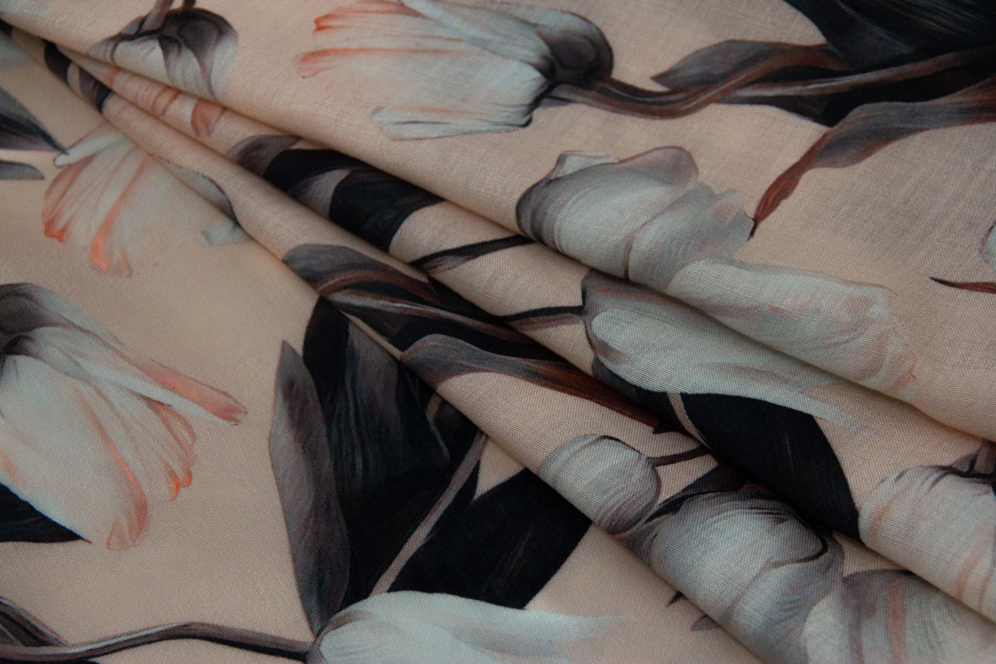 Cotton Viscose Blooming Flowers Light Peach