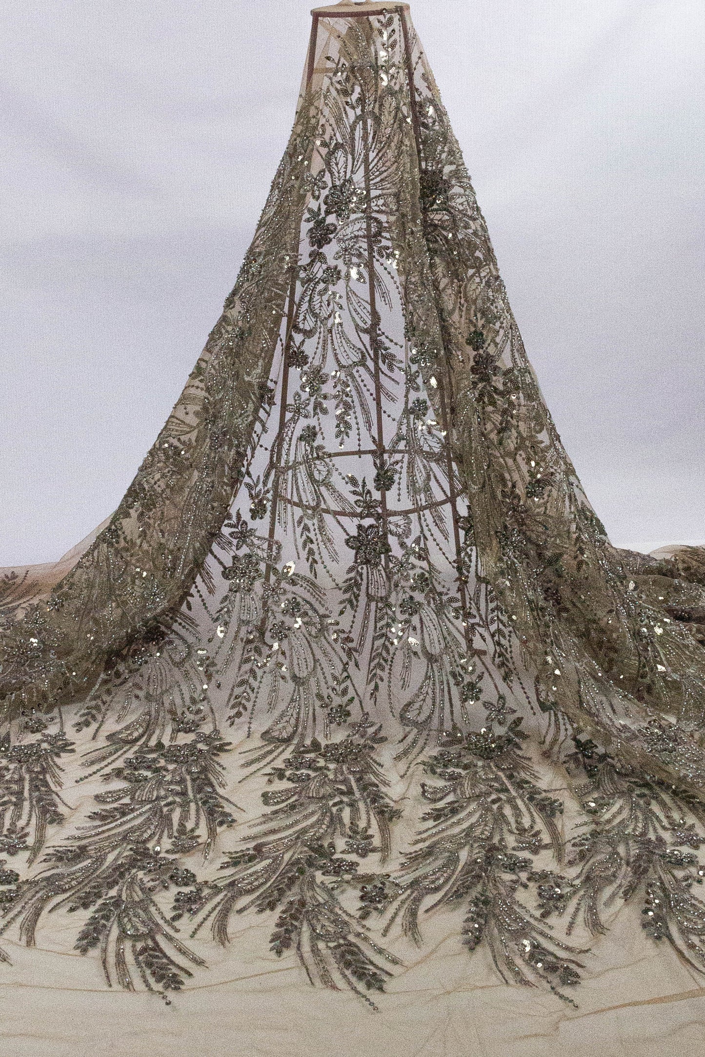 Sapphire Floral Heavy Handwork Net Cedar 54" Fabric