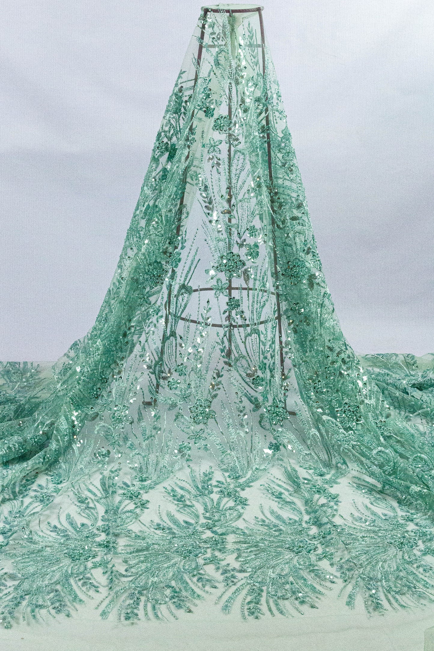 Sapphire Floral Heavy Mint Handwork Net 54" Fabric