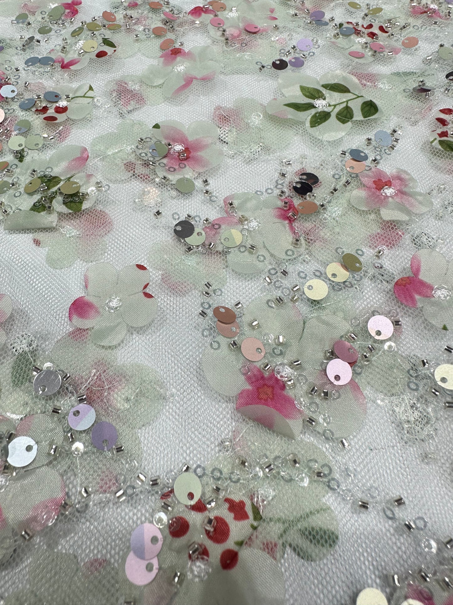 Sage Green Sequin Fairy Lace Lace 56" Fabric