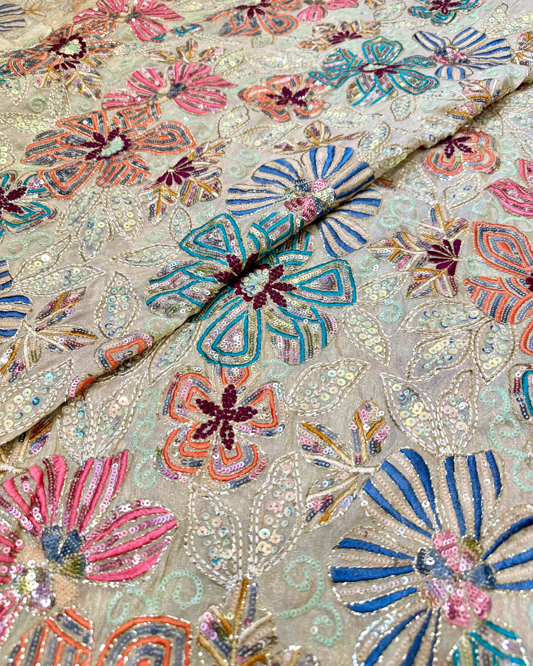 Designer Pure Tissue Embroidery & Sequin Fabric 44"