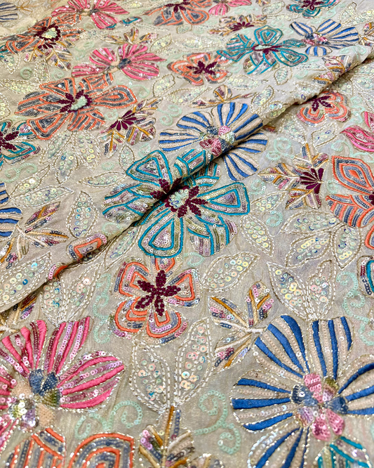 Designer Pure Tissue Embroidery & Sequin Fabric 44"