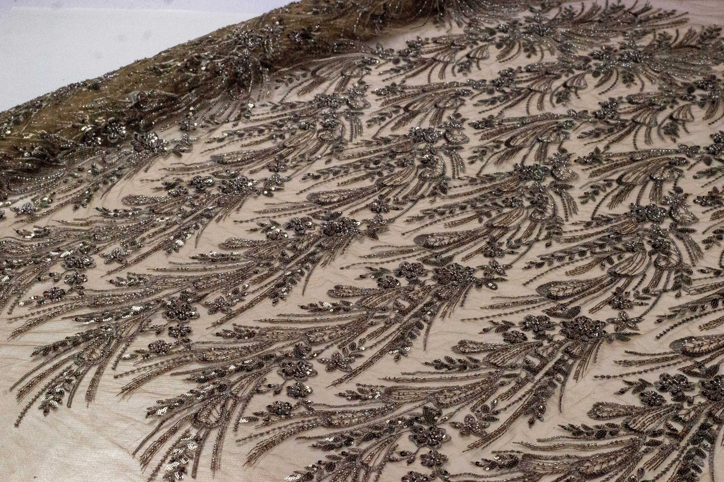 Sapphire Floral Heavy Handwork Net Cedar 54" Fabric