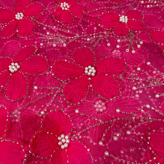 Pink Ribbon Floral Lace 56" Fabric