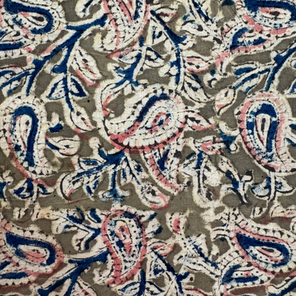 Kalamkari Olive Green and Blue Pure Cotton Organic Handloom Printed Fabric