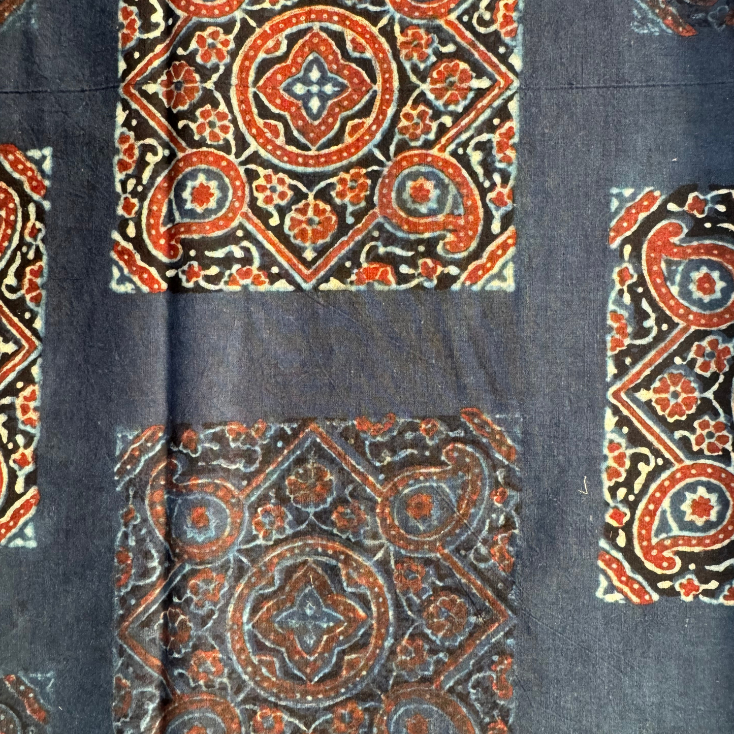 Ajrak Navy blue with maroon prints pure cotton handloom printed fabric