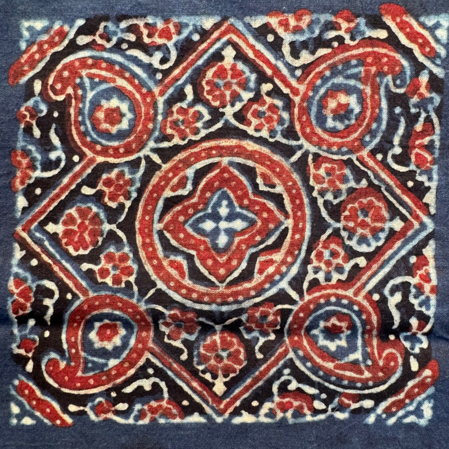 Ajrak Navy blue with maroon prints pure cotton handloom printed fabric