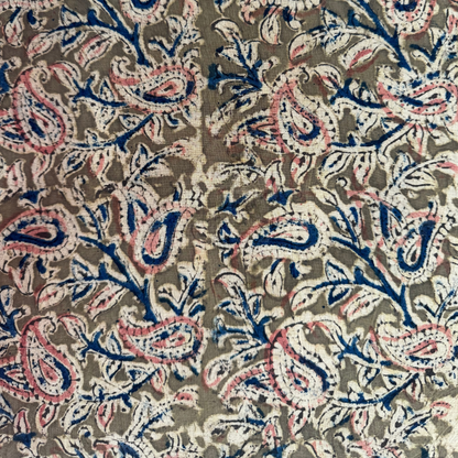 Kalamkari Olive Green and Blue Pure Cotton Organic Handloom Printed Fabric