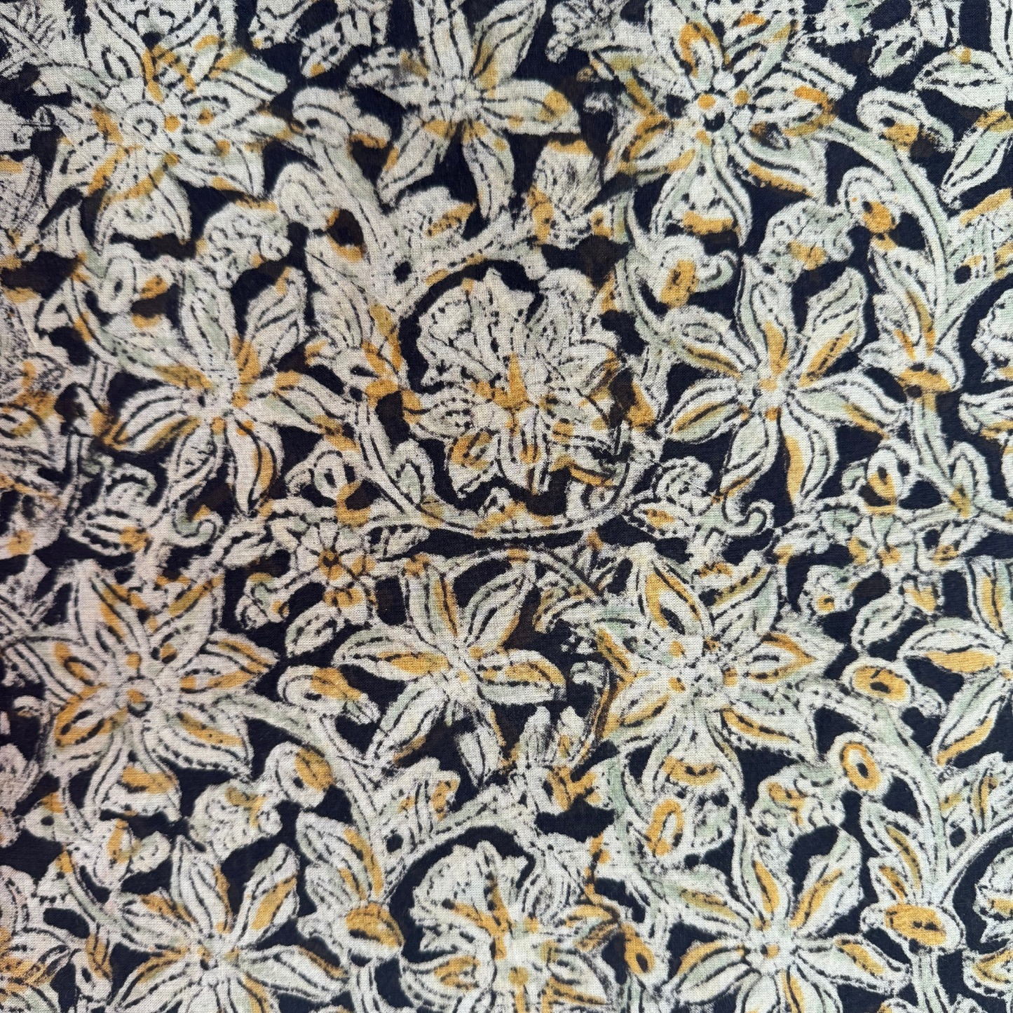 Kalamkari Dark Brown and Yellow Pure Cotton Organic Handloom Printed Fabric