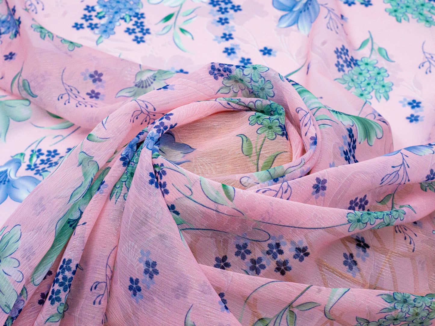 Emerald Chiffon Peach Floral 58" Fabric