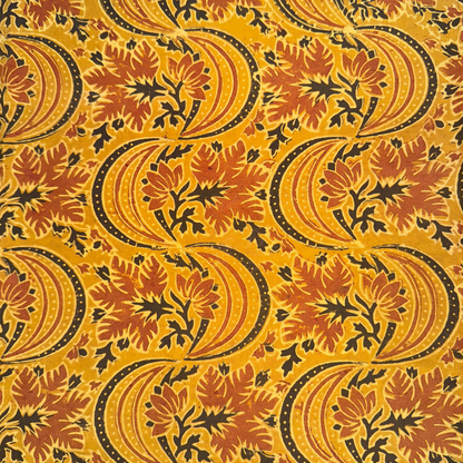 Ajrak  Mustard Yellow with Maple leaf print pure Cotton Handloom Printed Fabric