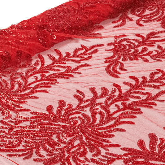 Wavy Floral Lace Red 54" Lace Fabric