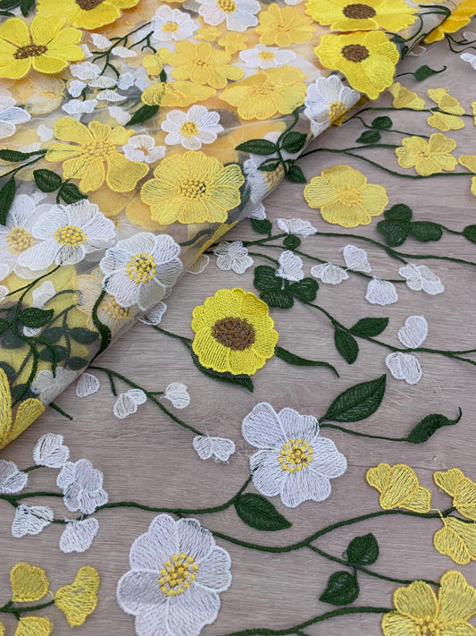 Summer Floral exquisite 3D Lace Fabric (Yellow)