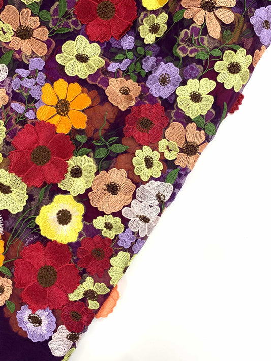 Summer Floral exquisite 3D Lace Fabric (Dark Purple)