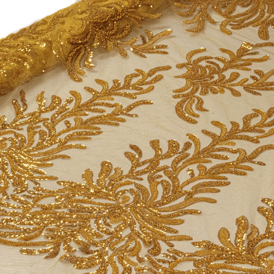 Wavy Floral Gold 54" Lace Fabric