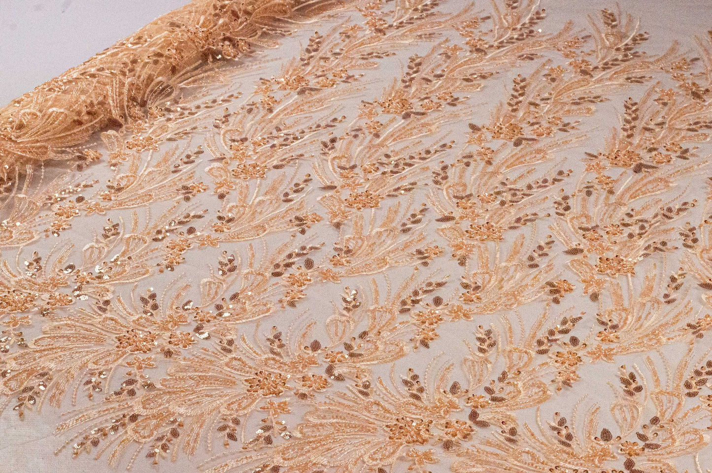 Sapphire Floral Heavy Lace Peach 54" Fabric