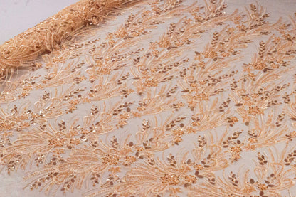 Sapphire Floral Heavy Lace Peach 54" Fabric