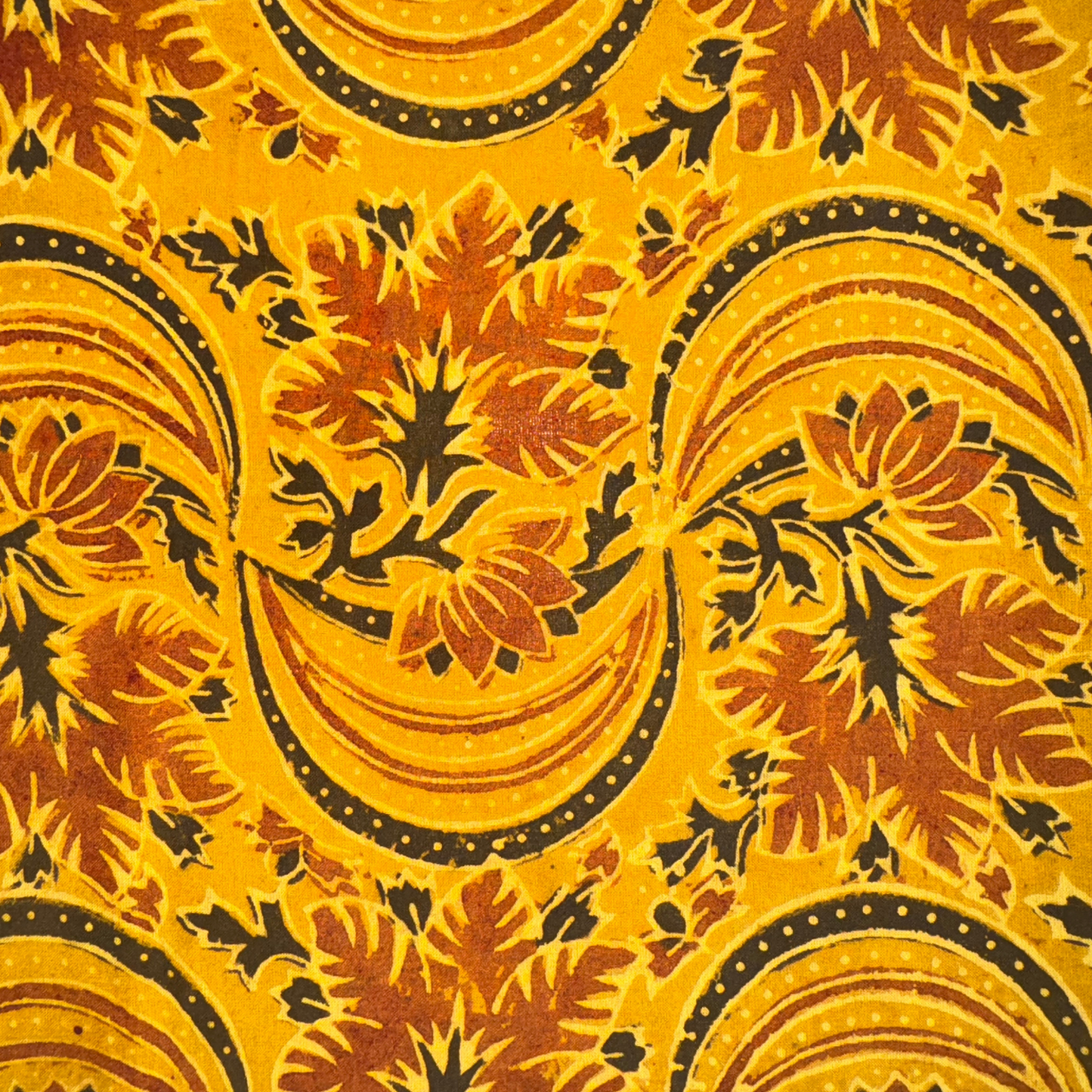 Ajrak  Mustard Yellow with Maple leaf print pure Cotton Handloom Printed Fabric