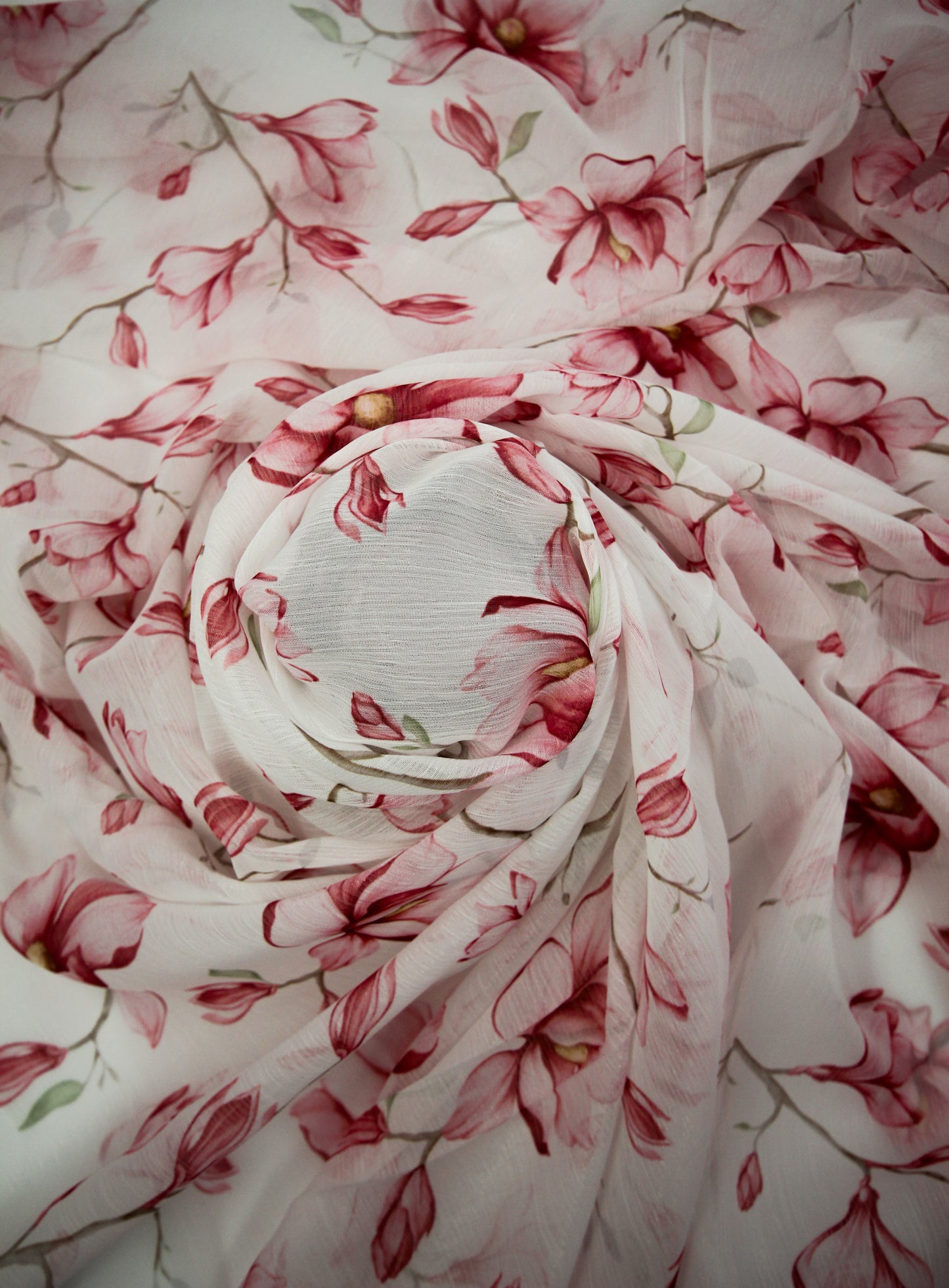 Emerald Chiffon Cherry Blossom Red 58" Fabric