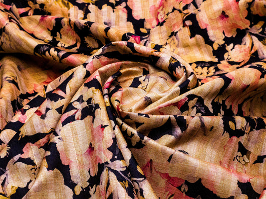 Immitation Raw Silk Floral Beige Fabric