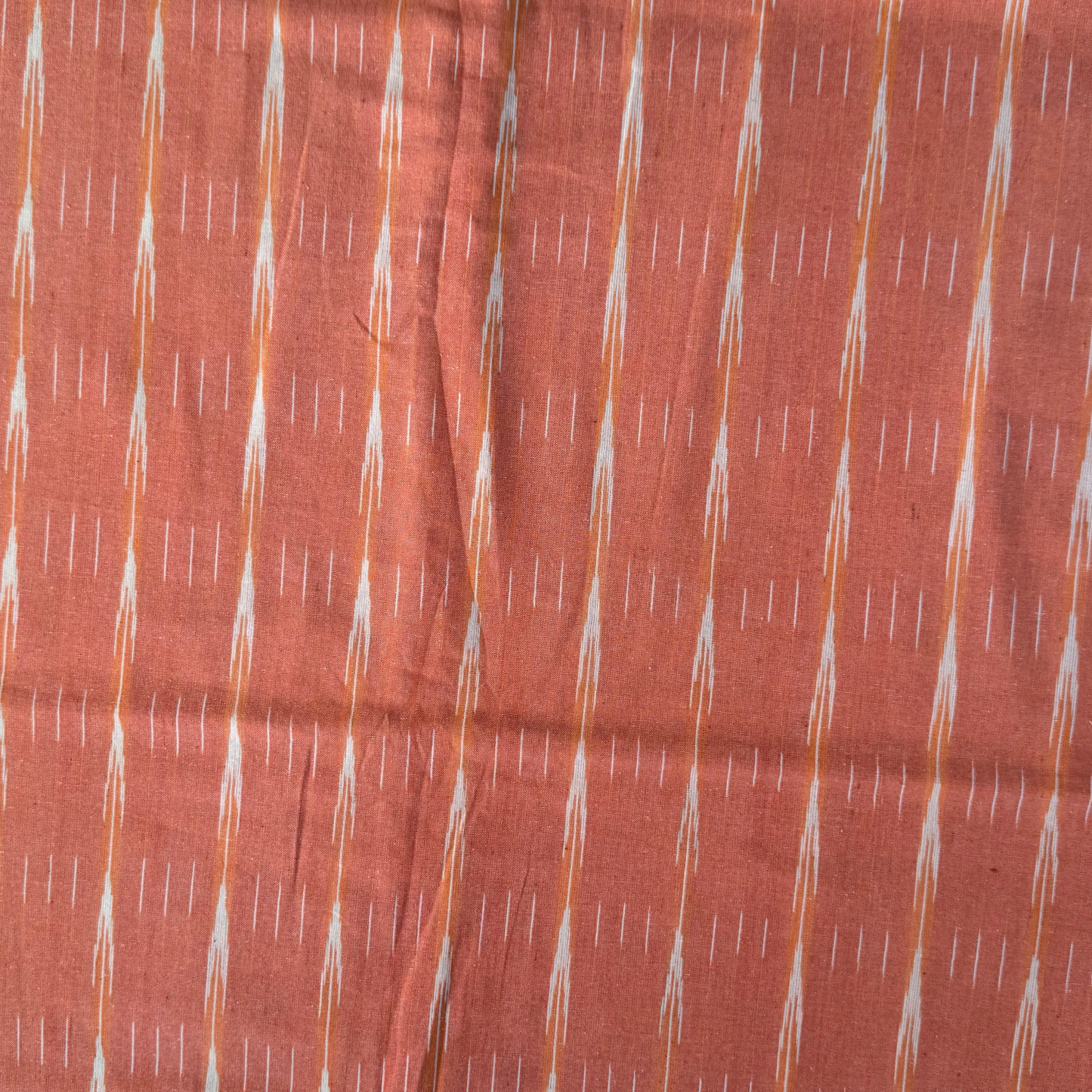 Ikkat Peach  Organic Pure Cotton Handloom Printed Fabric