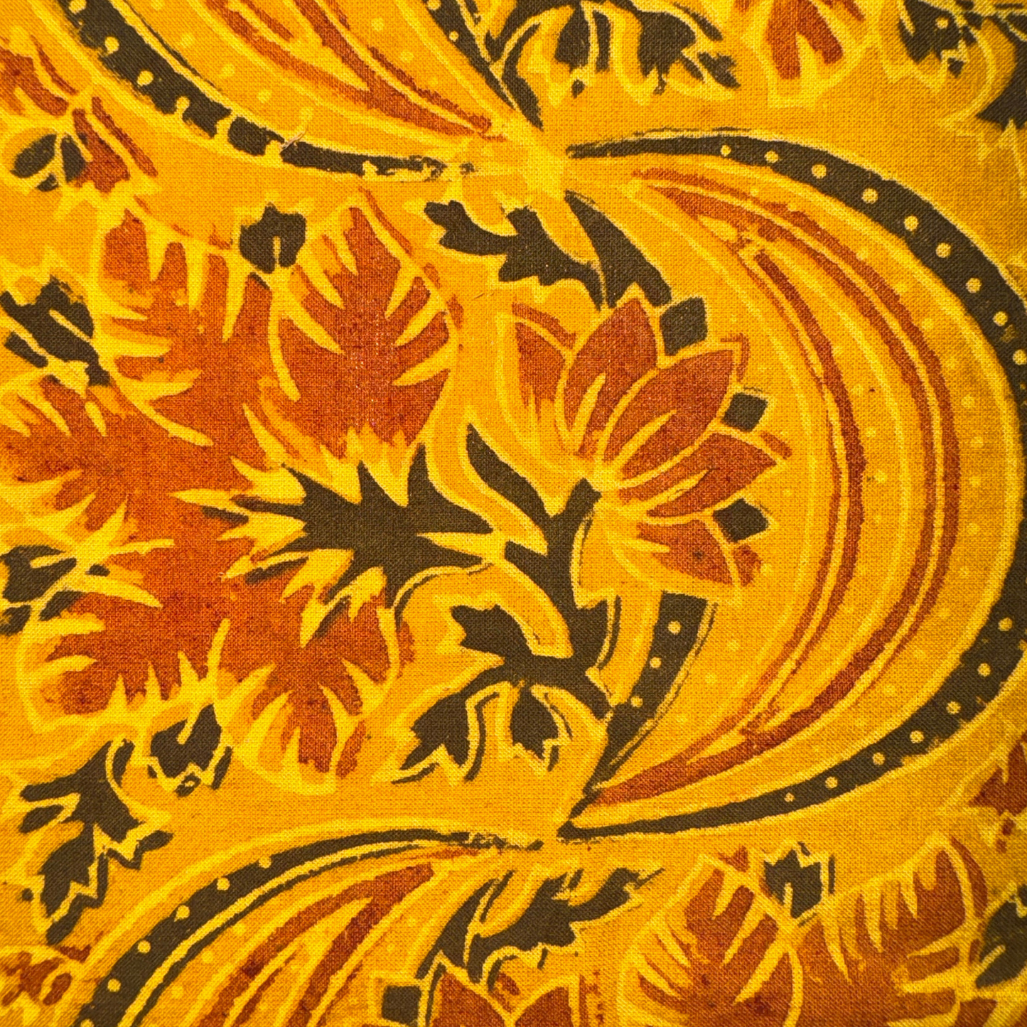 Ajrak  Mustard Yellow with Maple leaf print pure Cotton Handloom Printed Fabric