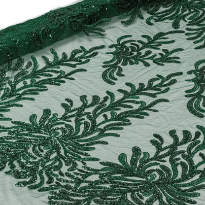 Wavy Floral Bottle Green 54" Lace Fabric