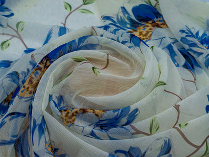 Emerald Chiffon Chrysanths Blue 58" Fabric