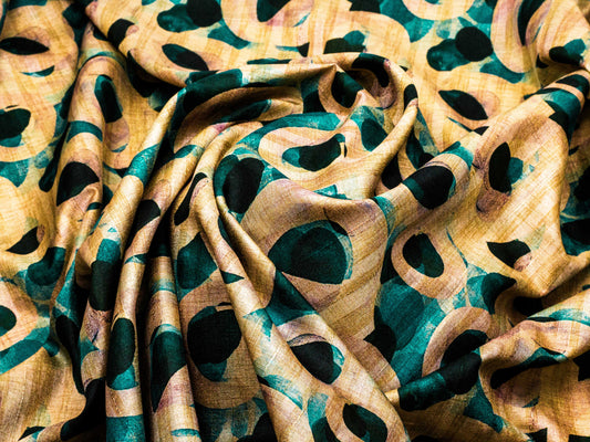 Immitation Raw Silk Abstract Green Fabric