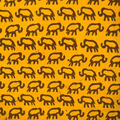 Ajrak  Mustard Yellow with Elephant print pure Cotton Handloom printed Fabric