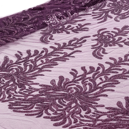 Wavy Floral Wine 54" Lace Fabric