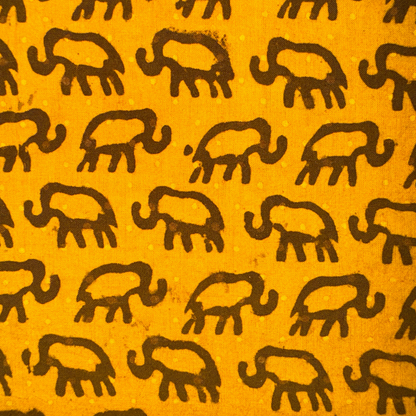 Ajrak  Mustard Yellow with Elephant print pure Cotton Handloom printed Fabric