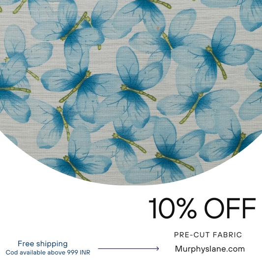 4 Meter Crepe Folin butterfly Blue Fabric