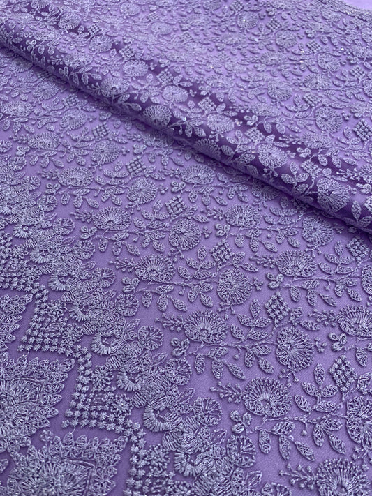 Shalom Lavender Sequin & Embroidery Border Lace Fabric