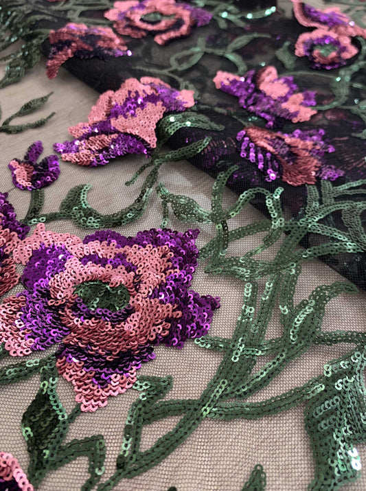 Garden Sequin Floral Lace Fabric