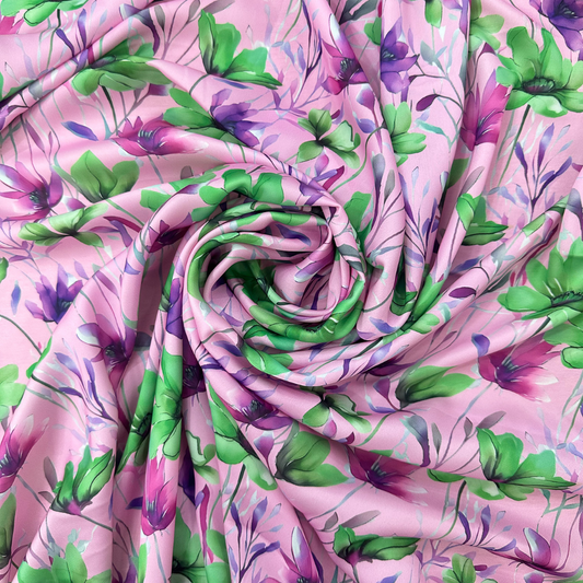 Springtime Blossom Satin Digital Print Fabric 44"