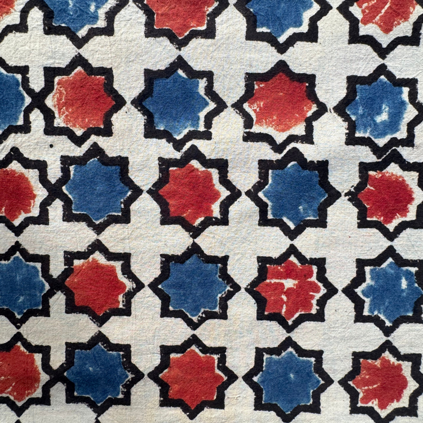 Ajrak  Red and Blue star print pure Cotton Handloom printed fabric