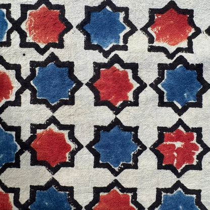 Ajrak  Red and Blue star print pure Cotton Handloom printed fabric